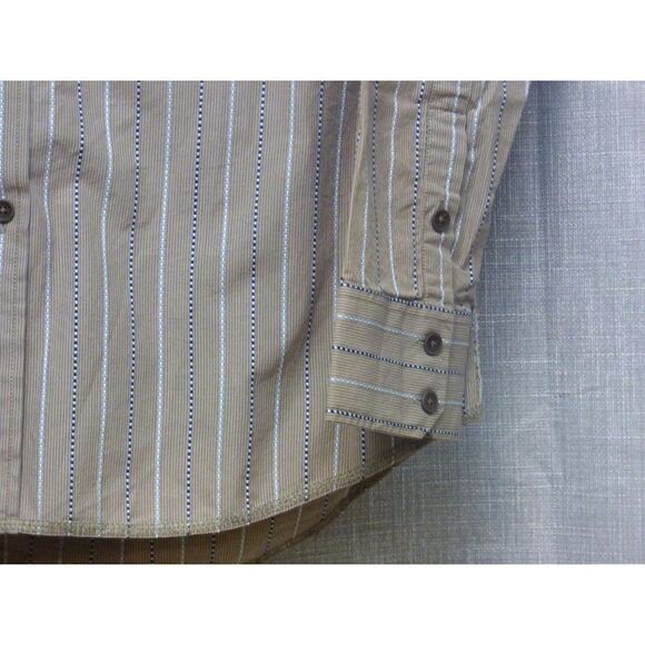 Transcript Men’s Striped Exposed Seam Casual Button Down Shirt, L, Taupe - Picture 4 of 10
